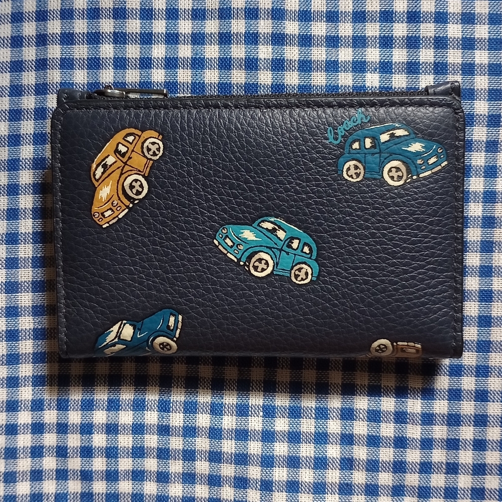 Coach Card Wallet Slim Bifold Pebbled Leather Car Print